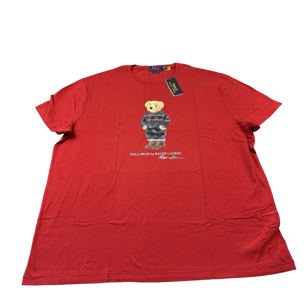 Polo Ralph Lauren Red Fair Isle Polo Bear Cotton S/S T Shirt Size 2XL NWT